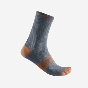 Light Grey Blue / Brown Castelli SUPERLEGGERA T 12 Men Socks | VMT129534