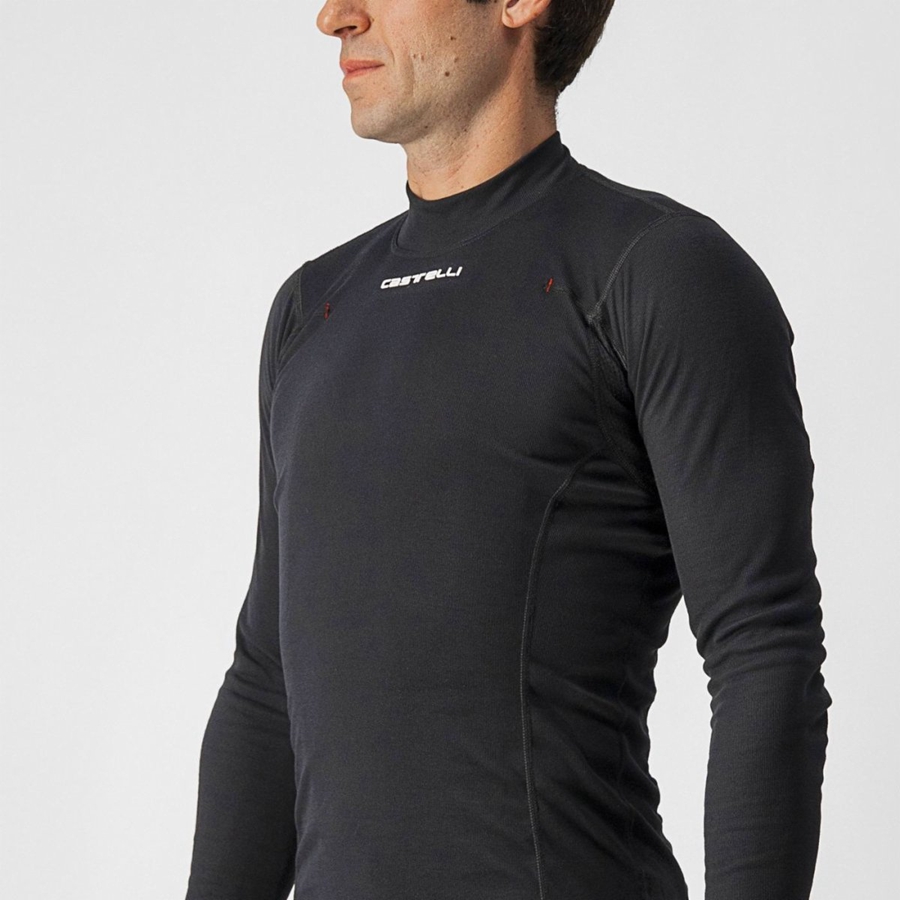 Black Castelli FLANDERS WARM LONG SLEEVE Men Base Layer | NXM217950