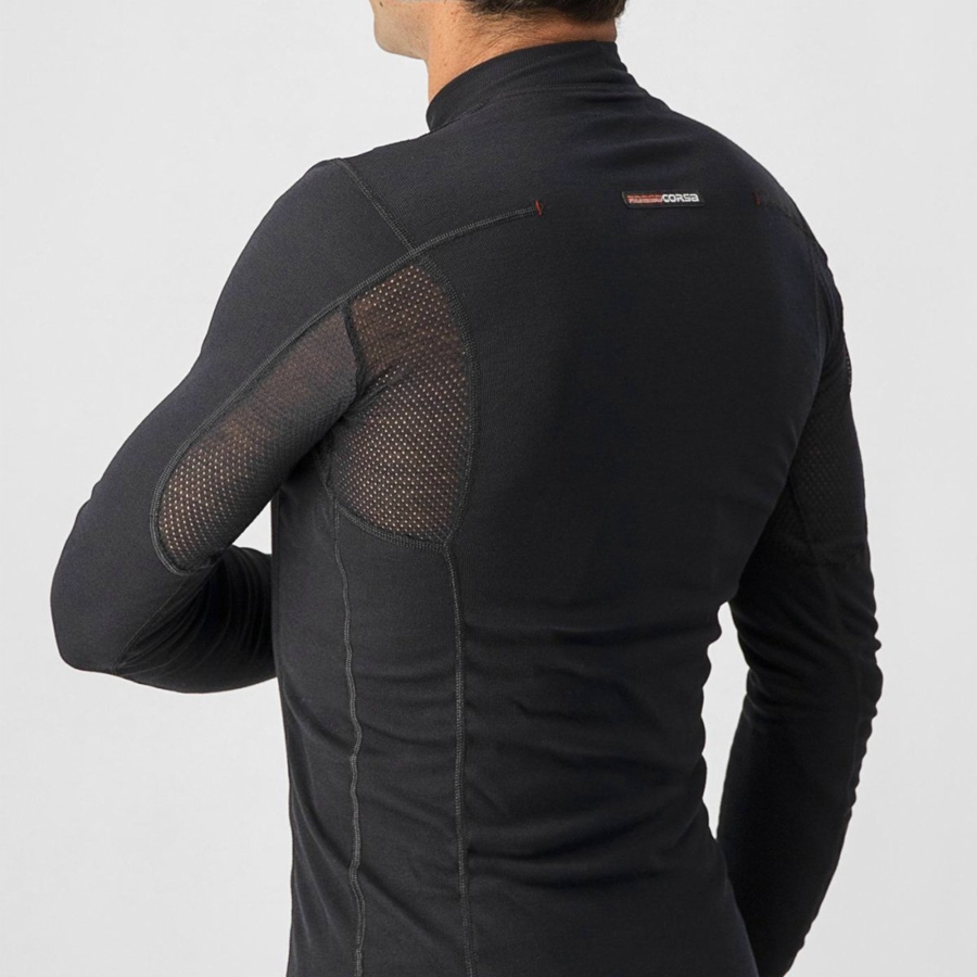 Black Castelli FLANDERS WARM LONG SLEEVE Men Base Layer | NXM217950