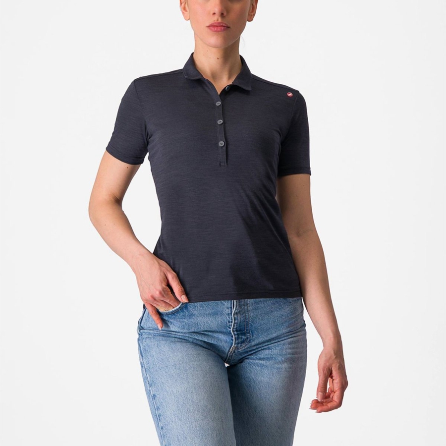 Black Castelli MERINO W POLO Women Casual | UHE956420