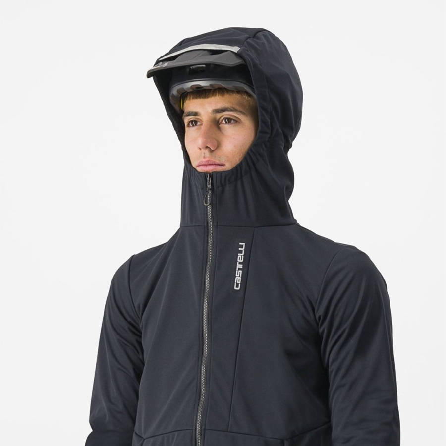 Black Castelli TRAIL HOODIE Men Jackets | WGR180974