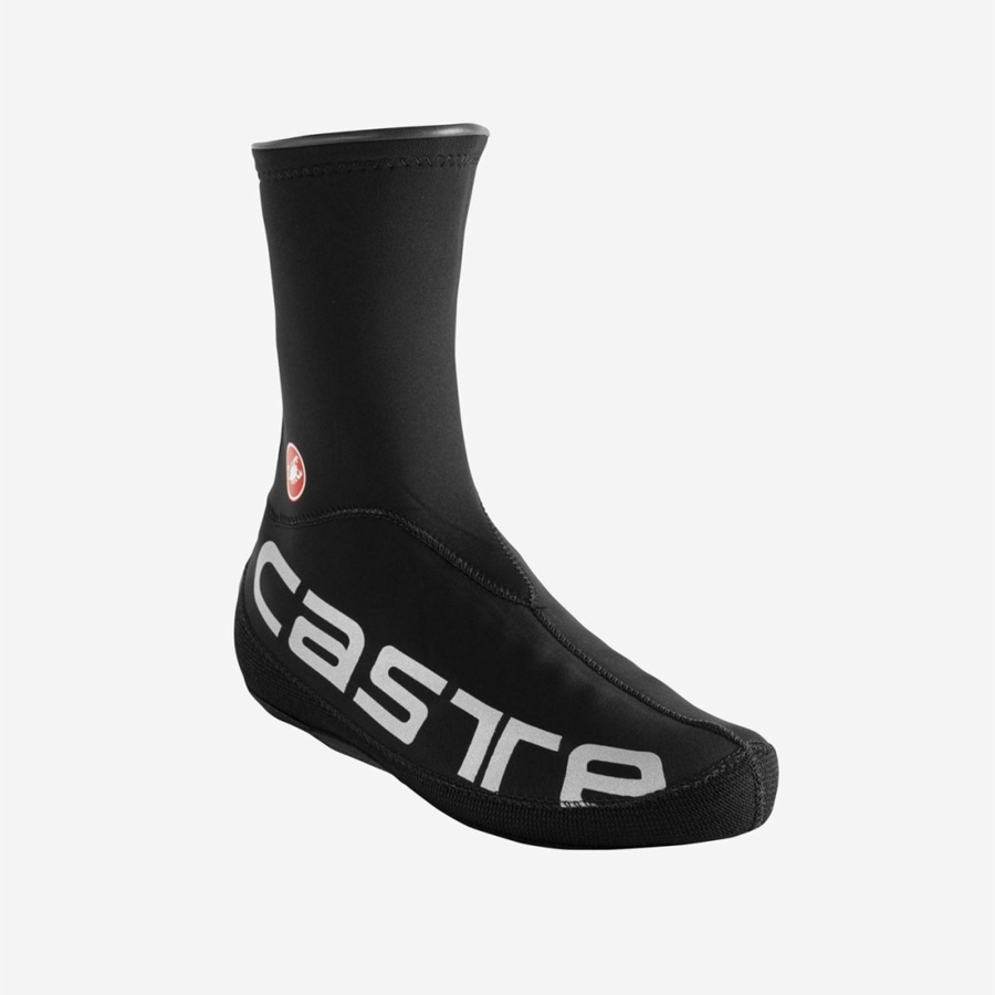 Black / Silver Castelli DILUVIO UL Men Shoecovers | IPD564827