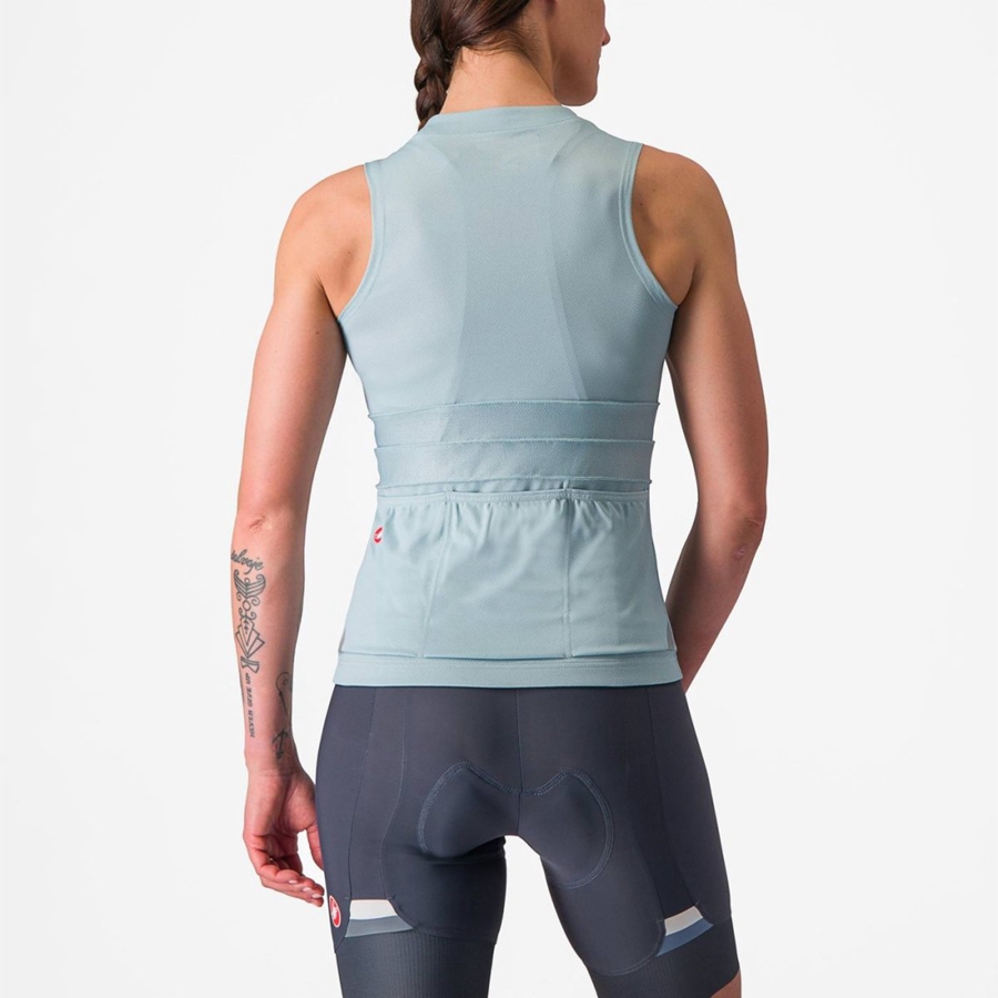 Blue / Dark Grey Blue Castelli ANIMA 4 SLEEVELESS Women Jersey | CSZ496052