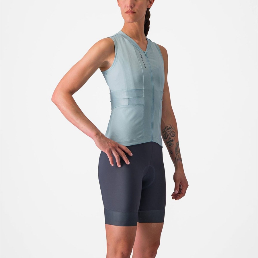 Blue / Dark Grey Blue Castelli ANIMA 4 SLEEVELESS Women Jersey | CSZ496052