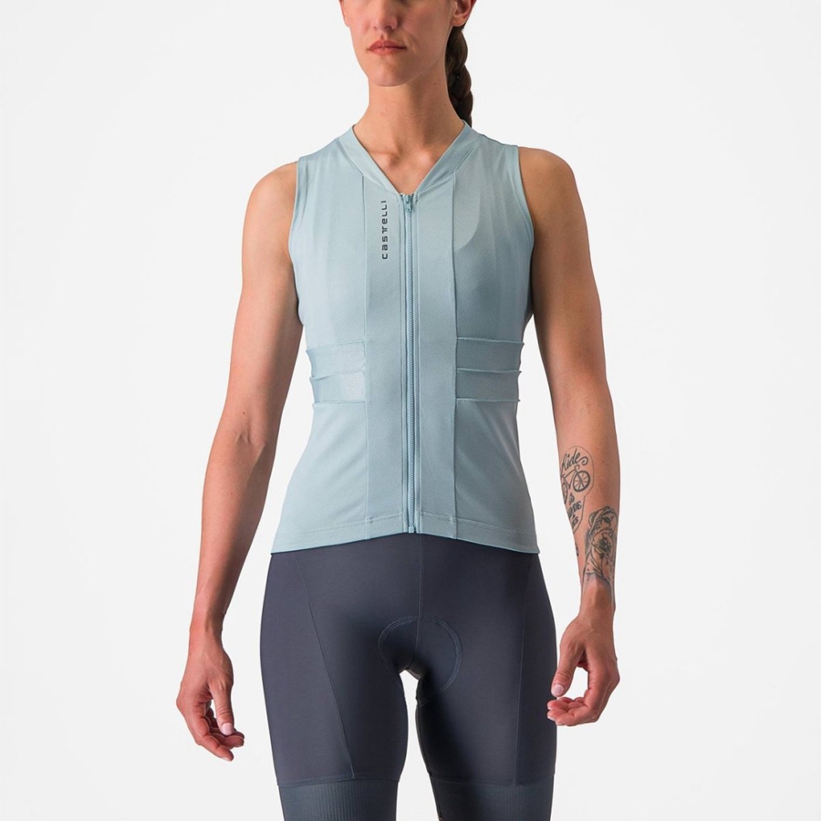 Blue / Dark Grey Blue Castelli ANIMA 4 SLEEVELESS Women Jersey | CSZ496052