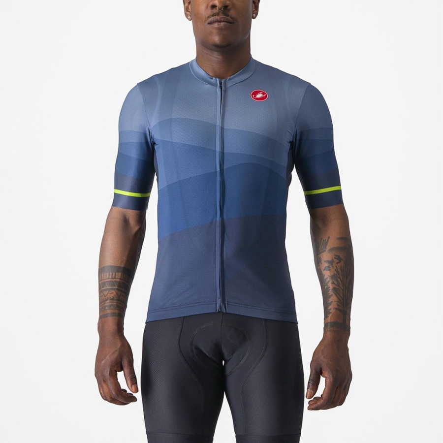 Blue / Light Grey Blue Castelli ORIZZONTE Men Jersey | FMU245016