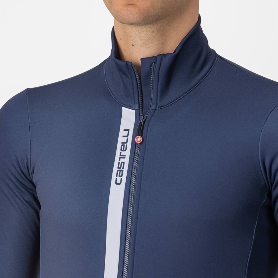 Blue / Silver Grey Castelli ENTRATA THERMAL Men Jersey | NAK527489