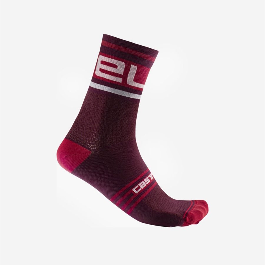 Burgundy / White Castelli PROLOGO 15 Men Socks | KDL698472