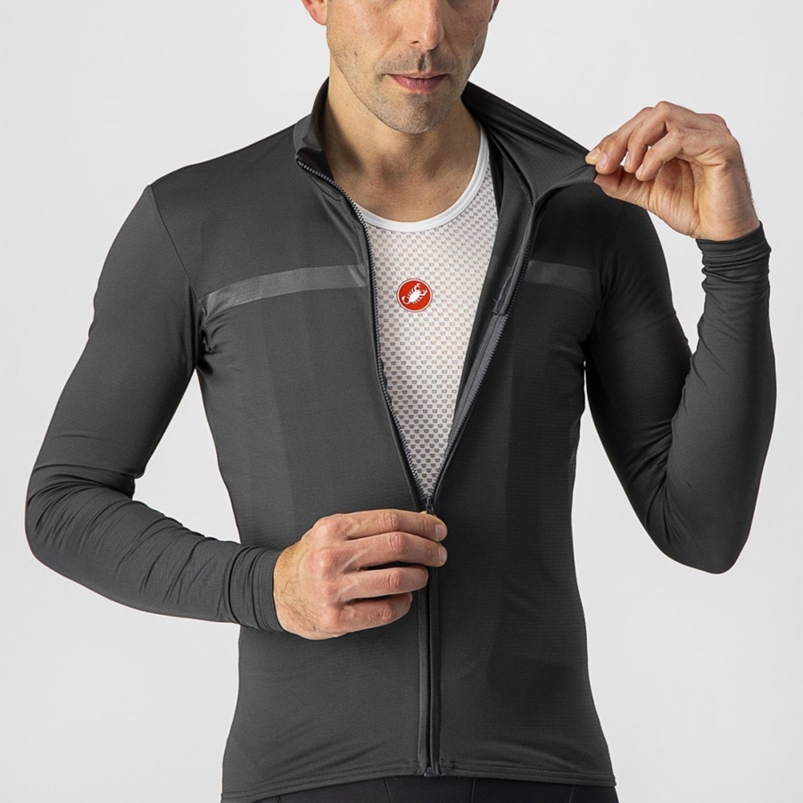 Dark Grey Castelli PRO THERMAL MID LS Men Jersey | IDA826514