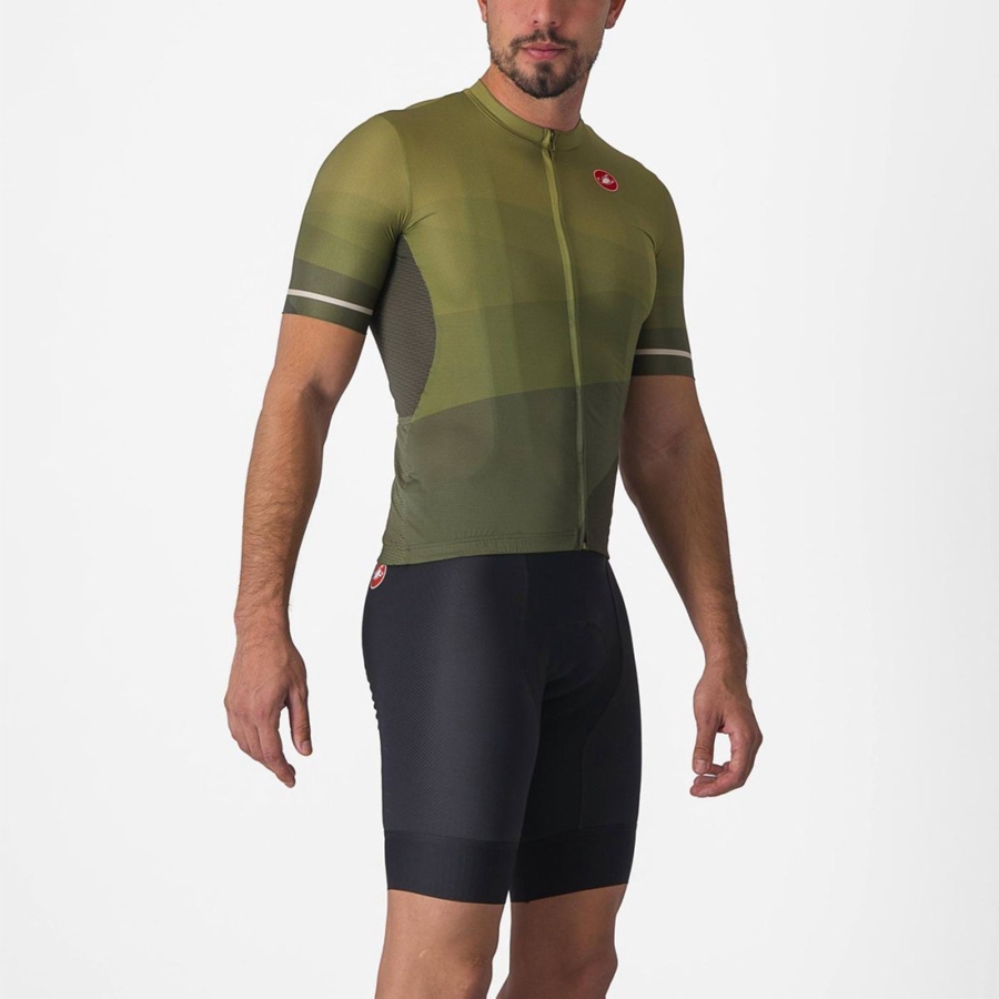 Deep Green / Olive / Silver Castelli ORIZZONTE Men Jersey | NPQ247169