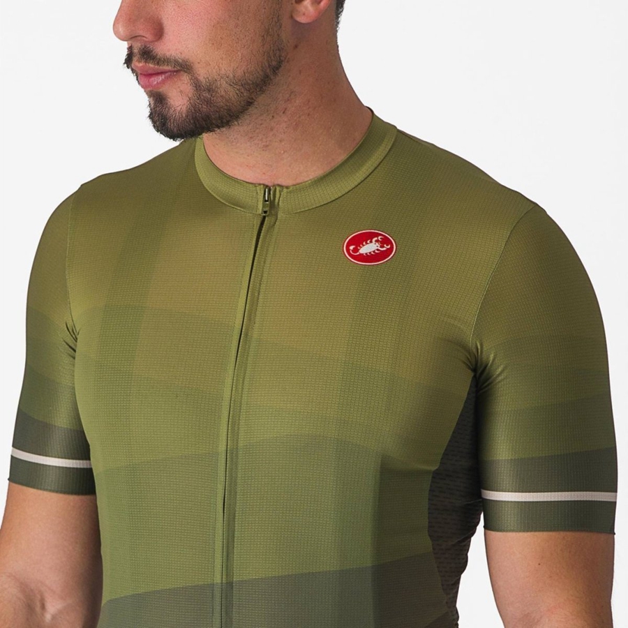 Deep Green / Olive / Silver Castelli ORIZZONTE Men Jersey | NPQ247169