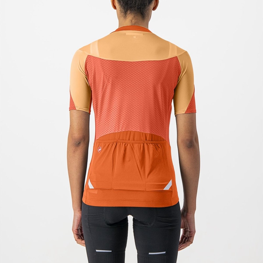 Deep Red Orange / Orange Castelli GRADIENT COLOR BLOCK Women Jersey | SXC190346