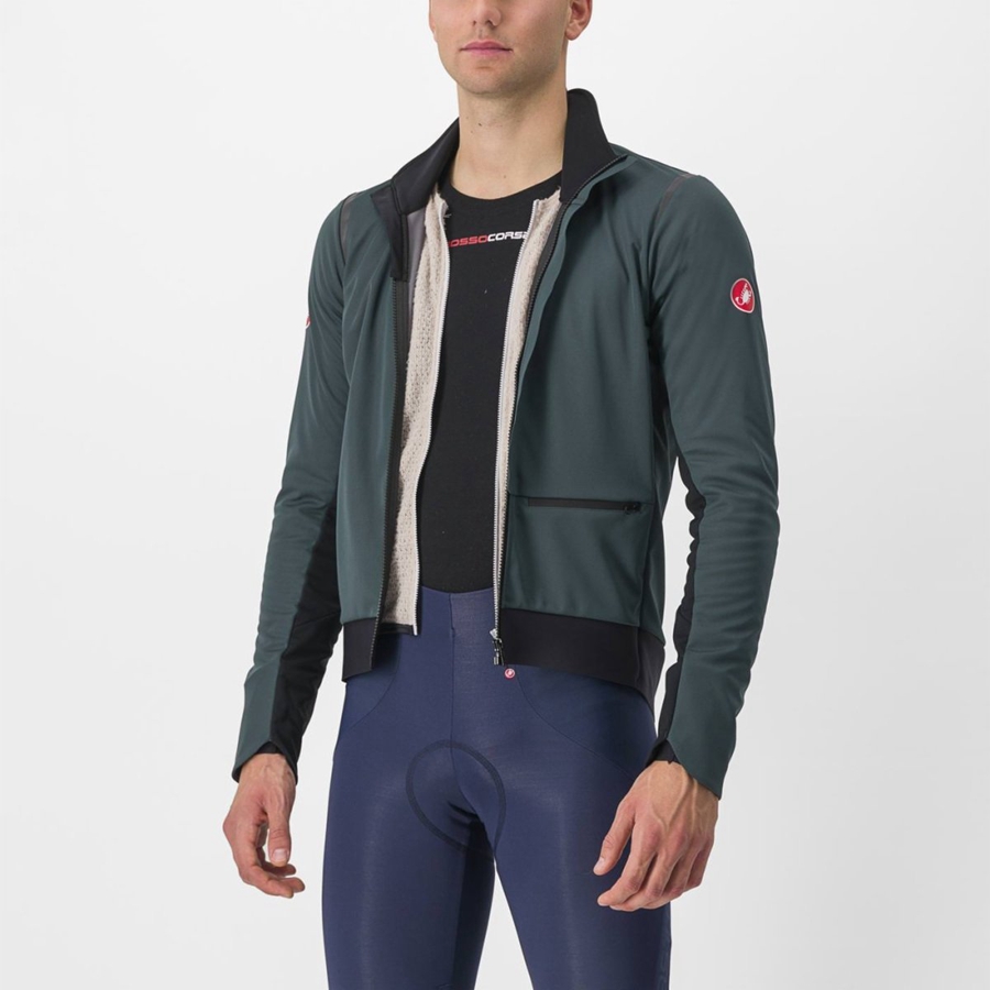 Green / Black Castelli ALPHA DOPPIO ROS Men Jackets | RIH143259