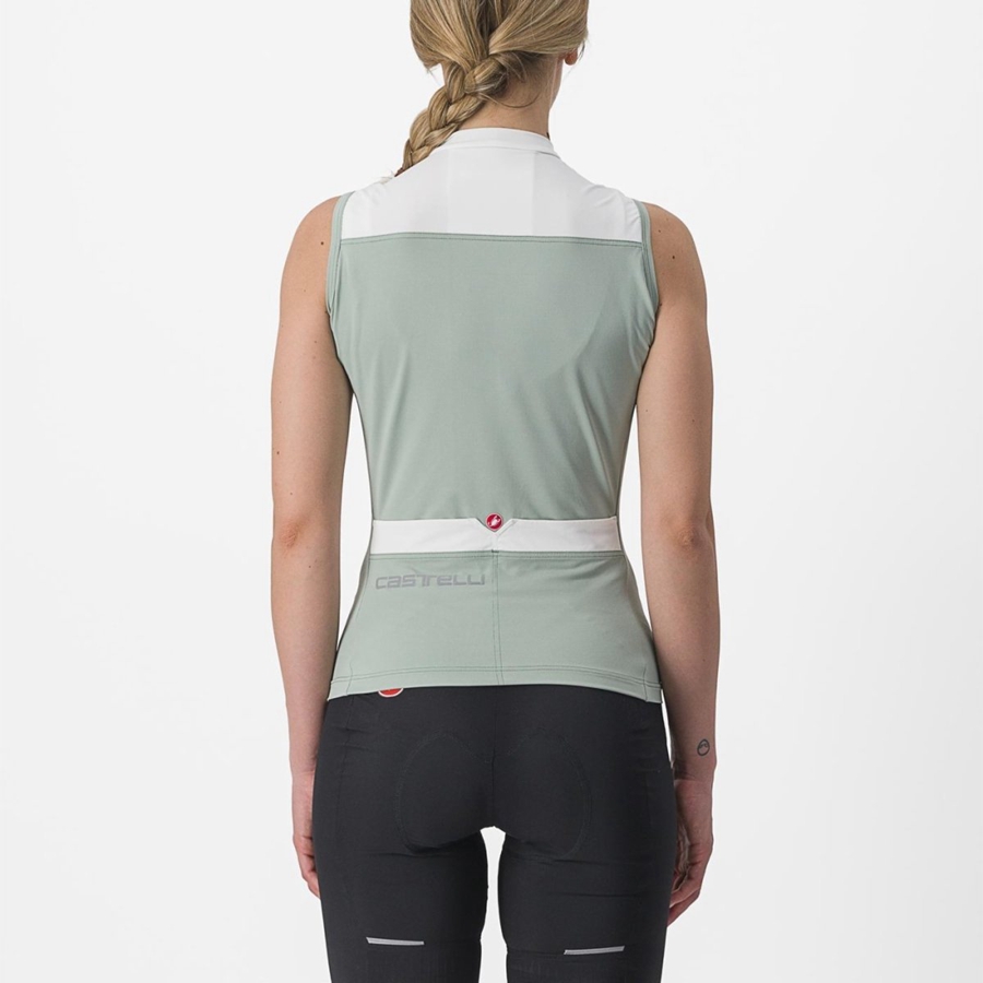 Green / White Castelli SOLARIS SLEEVELESS Women Jersey | EHL321947