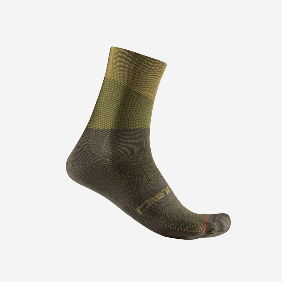 Olive / Deep Green Castelli ORIZZONTE 15 Men Socks | DTR182397