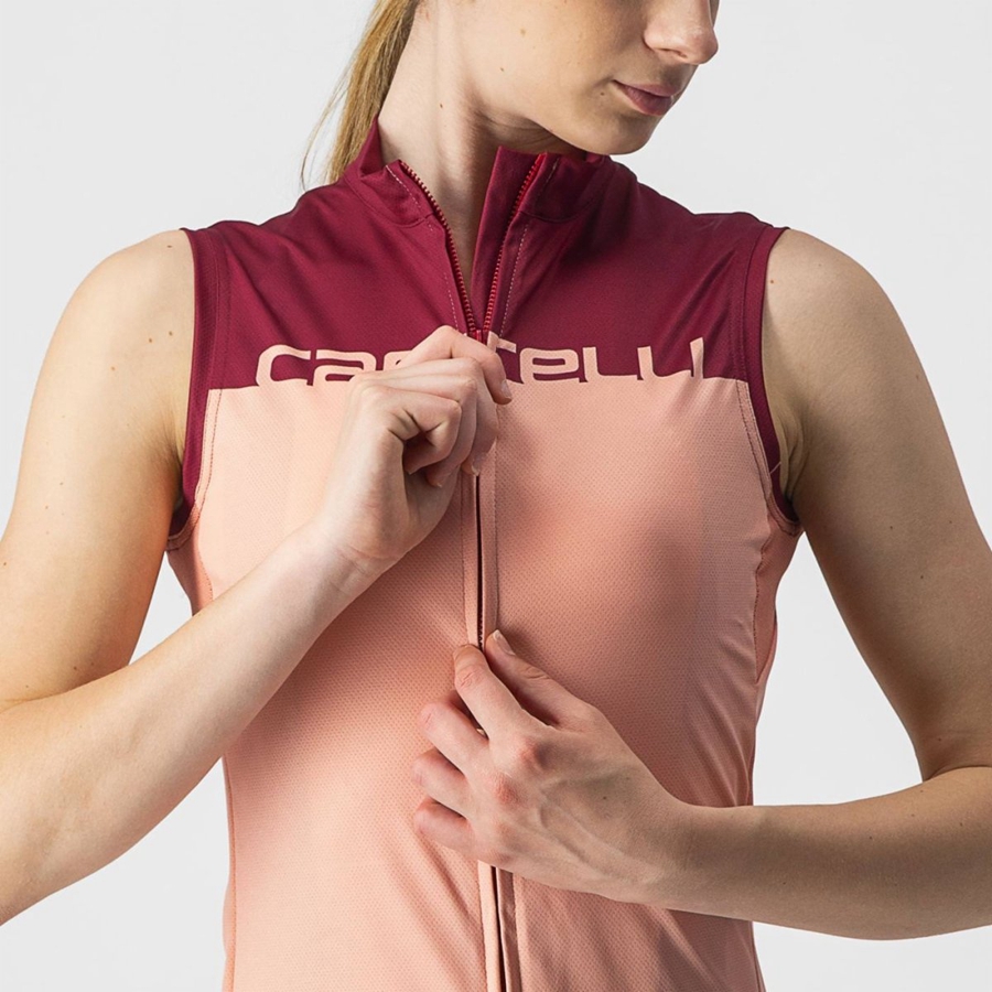 Pink / Burgundy Castelli VELOCISSIMA SLEEVELESS Women Jersey | EBI932081