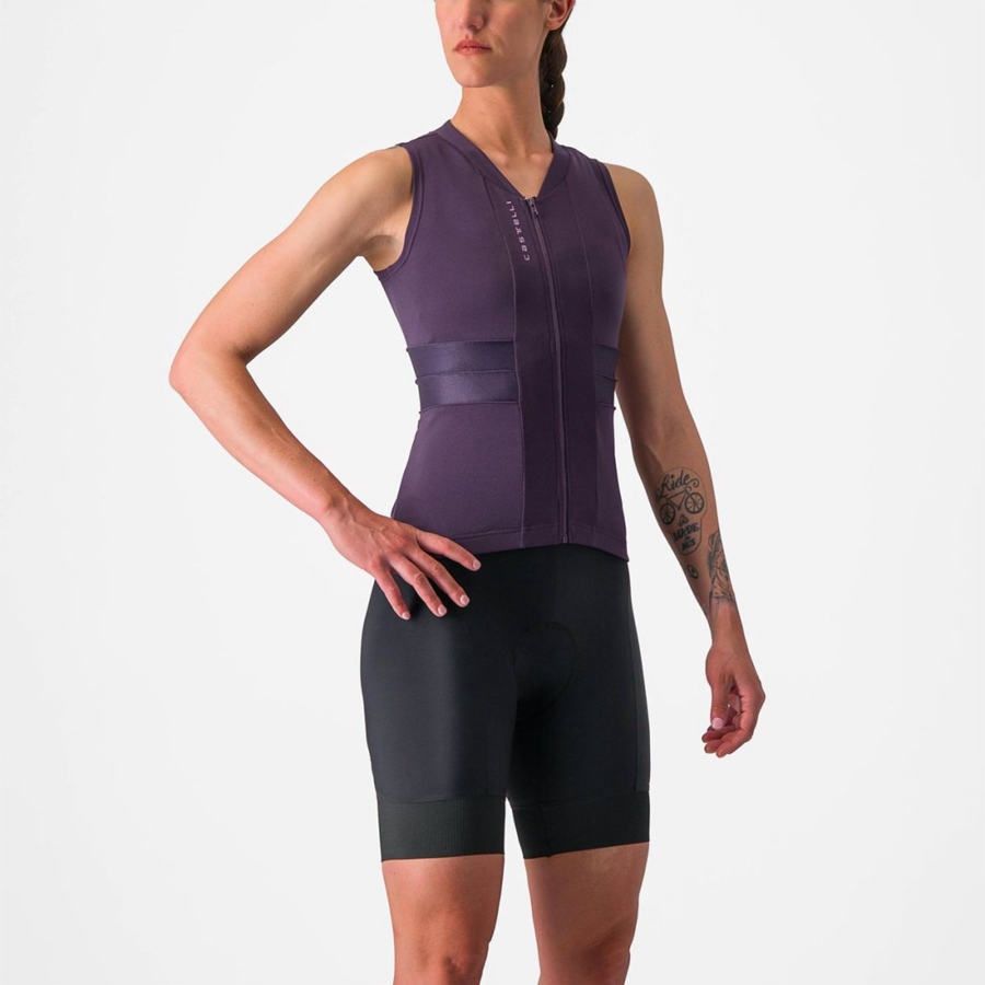 Purple White Castelli ANIMA 4 SLEEVELESS Women Jersey | YUM382197