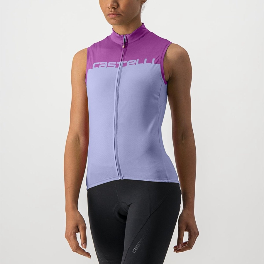 Purple White Castelli VELOCISSIMA SLEEVELESS Women Jersey | VQB352164