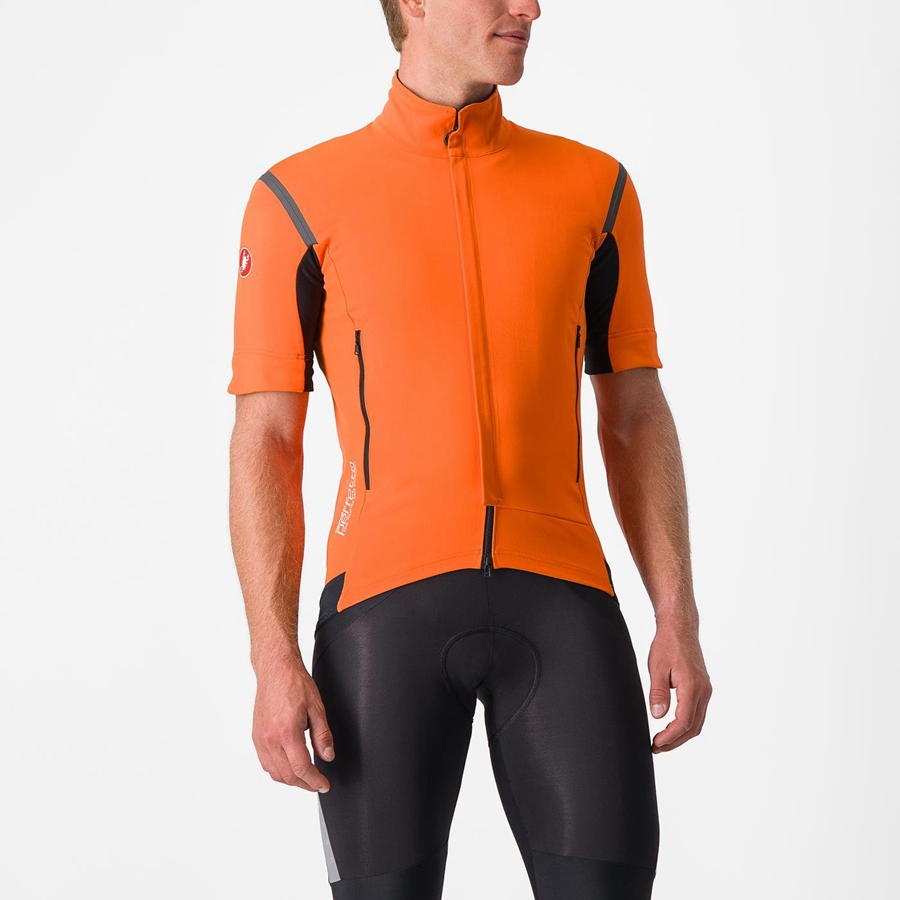 Red Orange / Dark Grey Castelli PERFETTO RoS 2 CONVERTIBLE Men Jackets | AEZ920581