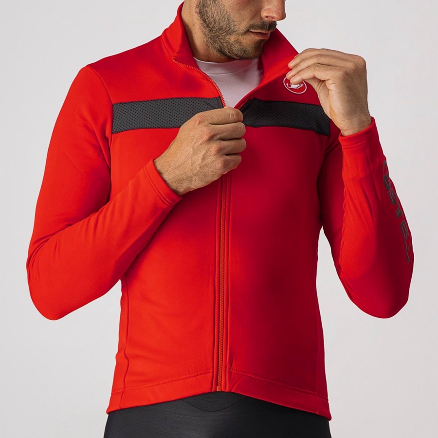 Red / Black Castelli PURO 3 FZ Men Jersey | FAE760891