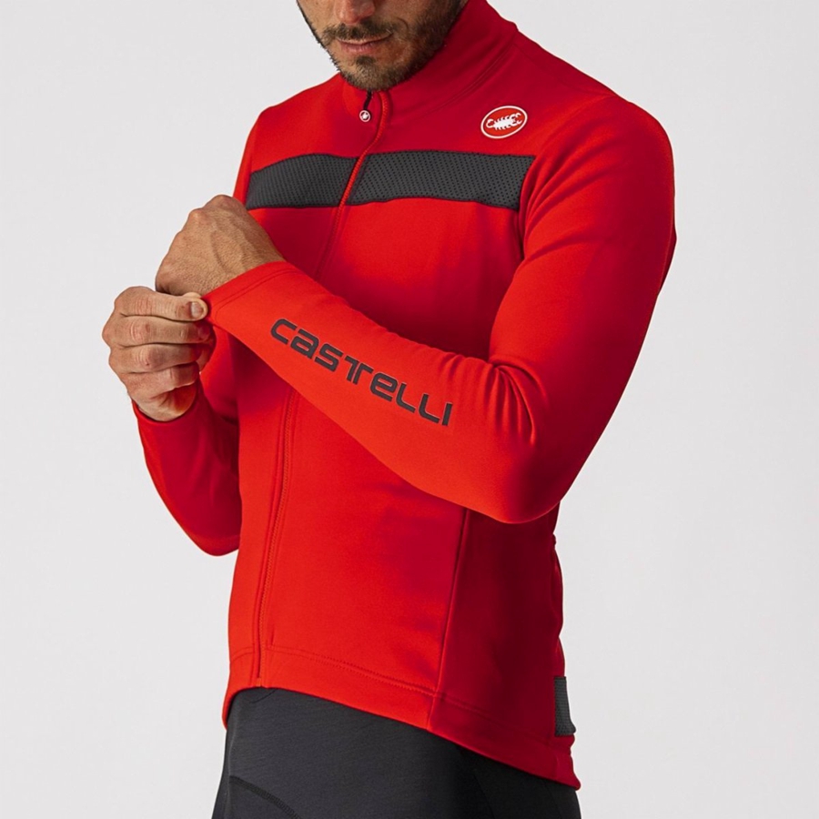 Red / Black Castelli PURO 3 FZ Men Jersey | FAE760891