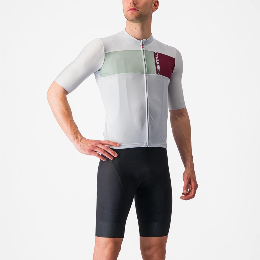 Silver Grey / Green Castelli PROLOGO 7 Men Jersey | MBC451678