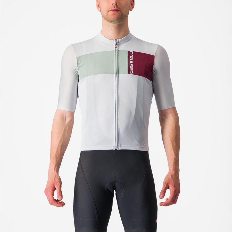 Silver Grey / Green Castelli PROLOGO 7 Men Jersey | MBC451678