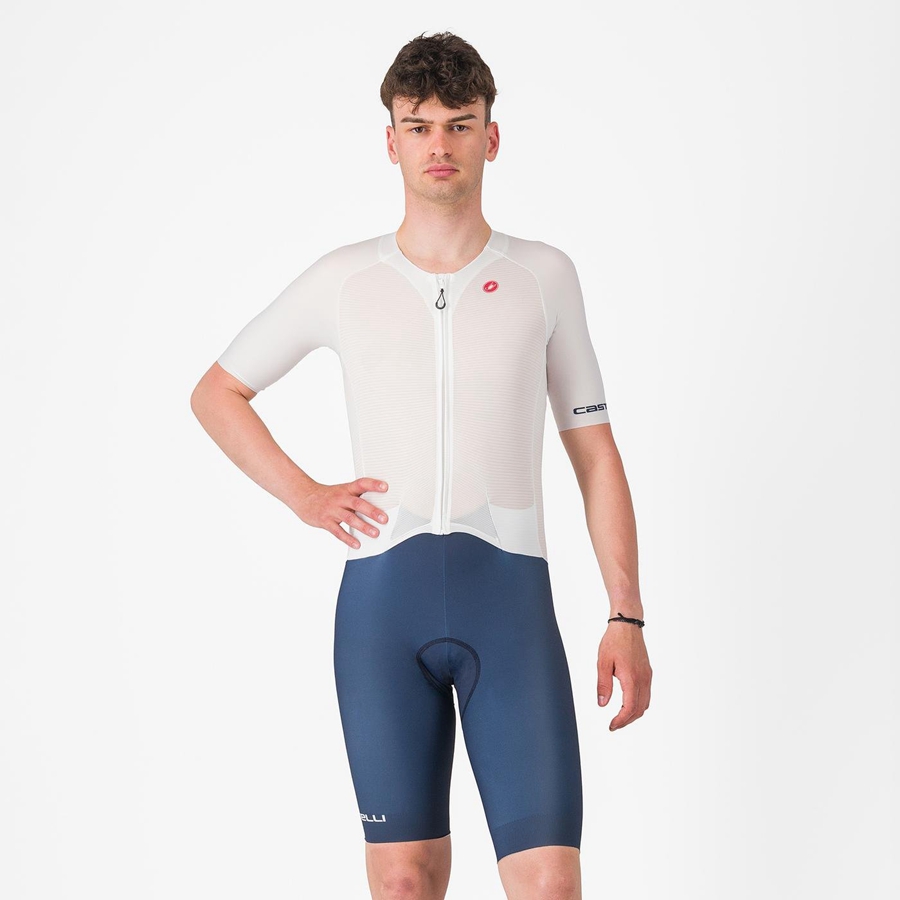 White Blue Castelli SANREMO BTW X2 Men Speedsuits | ZQU763208